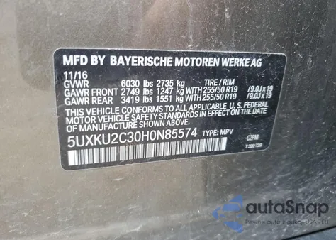 2017 BMW X6 xDrive35I from USA, damaged, VIN 5UXKU2C30H0N85574